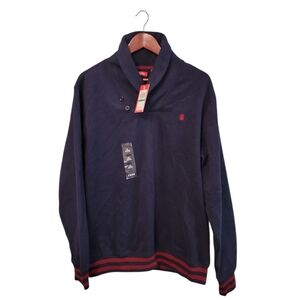 Izod Varsity Fleece Navy Pullover with Red‎ Accents Mens Size Large Cotton New